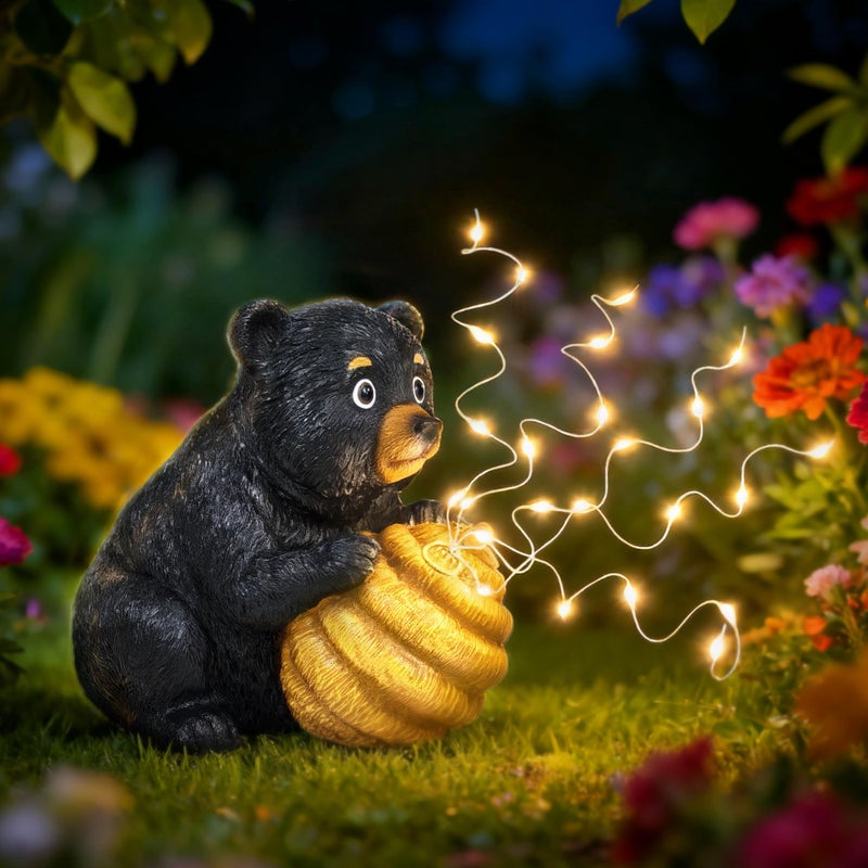 Miggley Cute Bear Solar Garden Decor Statue with LED Light - Adorable Outdoor Decoration for Yard, Lawn, Patio - Great Birthday Housewarming Unique Gift for Women, Mom, Grandma - Image 1