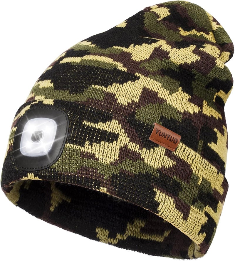 YunTuo Store LED Beanie with The Light, Unisex USB Rechargeable Headlamp Winter Knitted Cap Gifts for Men Dad Husband Him - Image 1