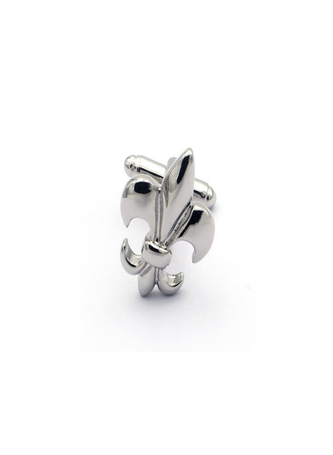 Vcufflinks Fleur De Lis Cufflink and Tie Bar/Clip Set (Silver) - Image 4