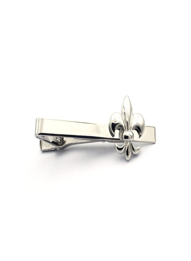 Vcufflinks Fleur De Lis Cufflink and Tie Bar/Clip Set (Silver) - Image 2