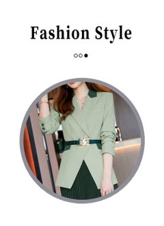 Moovant Women's 2 Pieces Suit, Long Sleeve Blazer and Pleated Skirt Set with Belt, Blazer Dress Suit, for Business Casual and Office Chic, Green  - Image 5