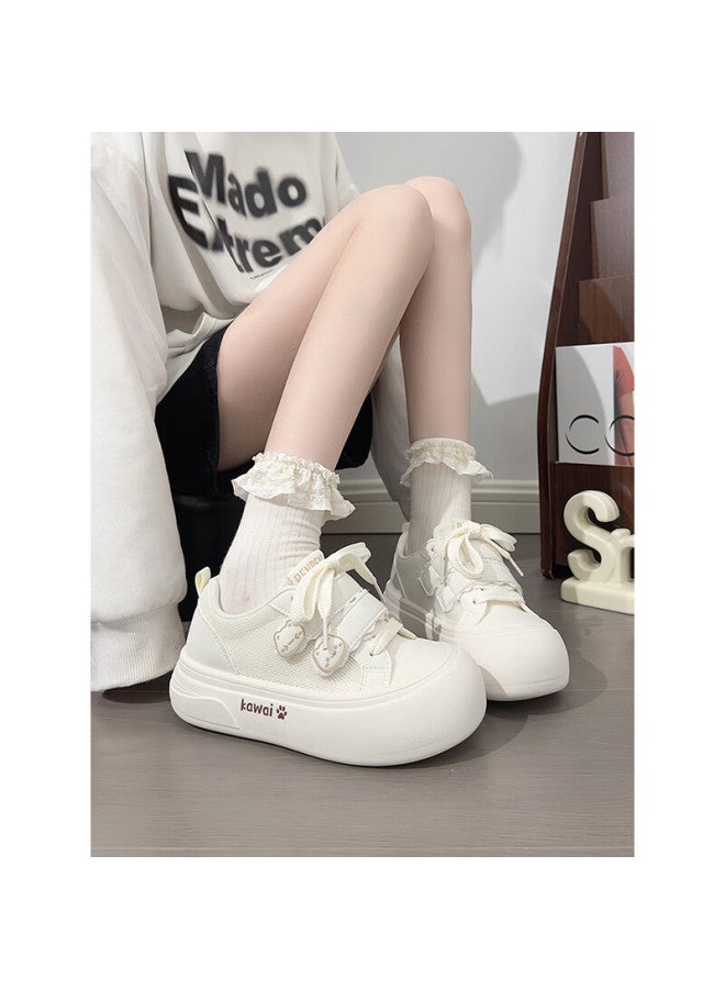 Humanity Renben Cute Velcro White Sneakers For Women, Popular Ugly-cute Big-head Shoes, Versatile Mesh Panel Shoes, White, Size 35 - Image 5