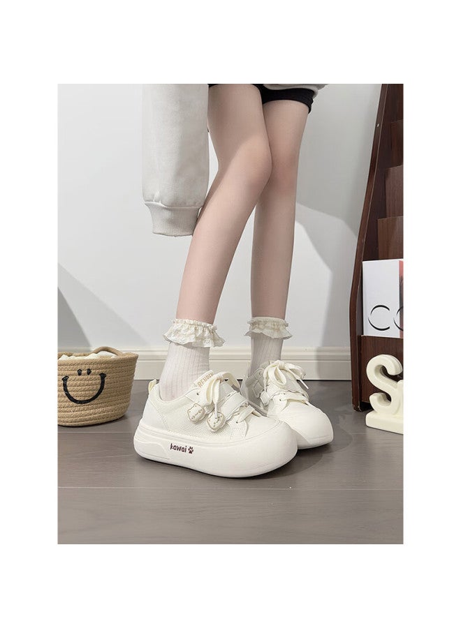 Humanity Renben Cute Velcro White Sneakers For Women, Popular Ugly-cute Big-head Shoes, Versatile Mesh Panel Shoes, White, Size 35 - Image 2