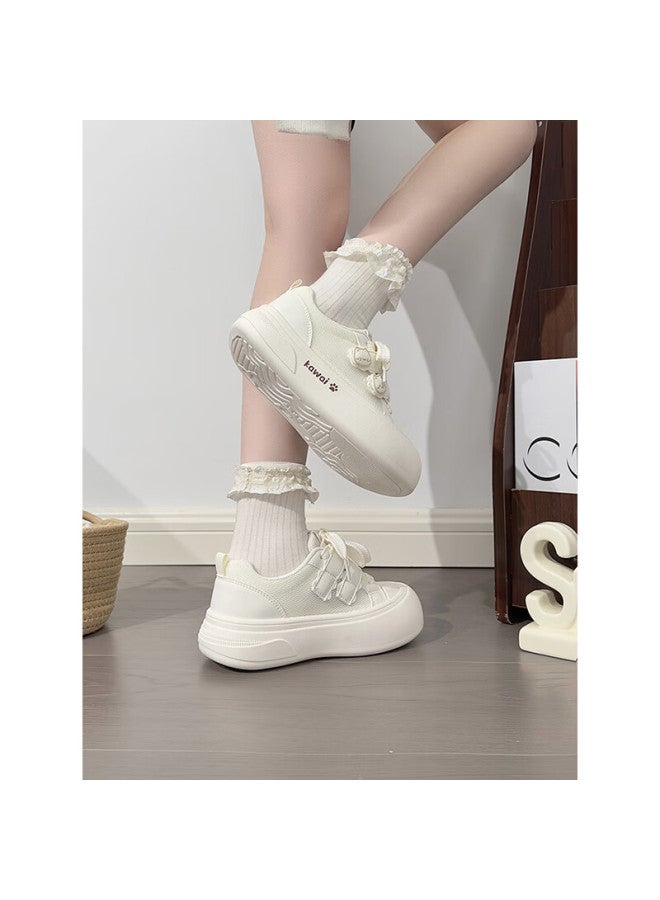 Humanity Renben Cute Velcro White Sneakers For Women, Popular Ugly-cute Big-head Shoes, Versatile Mesh Panel Shoes, White, Size 35 - Image 4