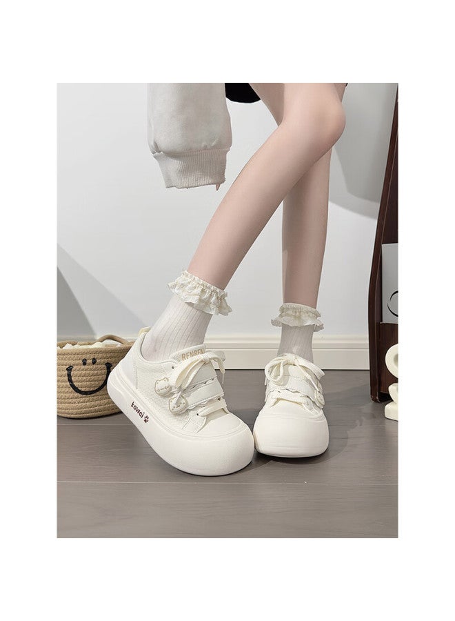 Humanity Renben Cute Velcro White Sneakers For Women, Popular Ugly-cute Big-head Shoes, Versatile Mesh Panel Shoes, White, Size 35 - Image 3