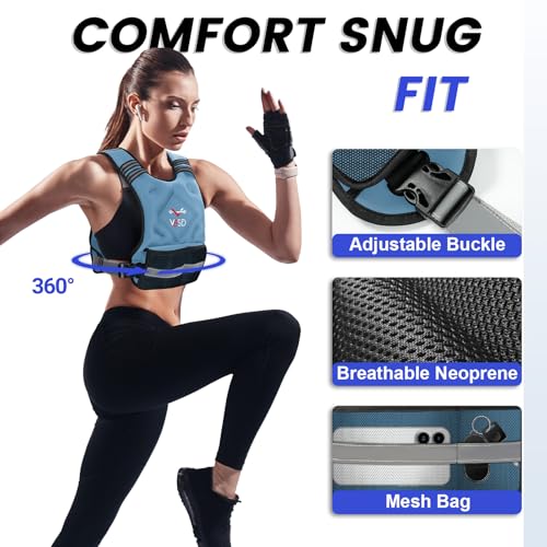 VBSD Adjustable Weighted Vest for Women Men 11-20LB Vest with 6 Ironsand Weights Body Weight Vest with Reflective Strip for Running Walking Strength Training Workouts Blue - Image 2