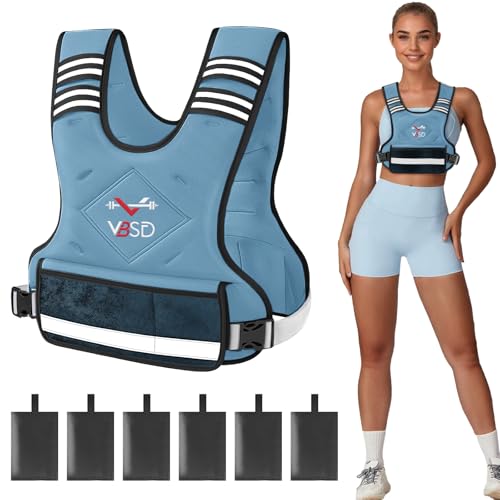 VBSD Adjustable Weighted Vest for Women Men 11-20LB Vest with 6 Ironsand Weights Body Weight Vest with Reflective Strip for Running Walking Strength Training Workouts Blue - Image 1