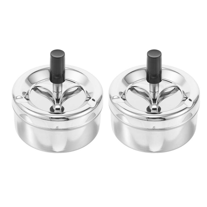 Spinning Desktop Ashtray with Lid 3.93 Inches Metal Push Down for Home and Outdoor - Image 2