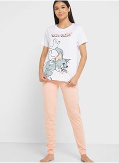 Crew Neck Graphic T-Shirt & Pyjama Set