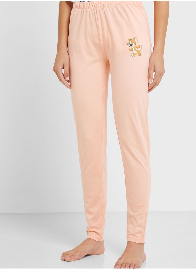 Tom & Jerry - Crew Neck Graphic T-Shirt & Pyjama Set - Image 1