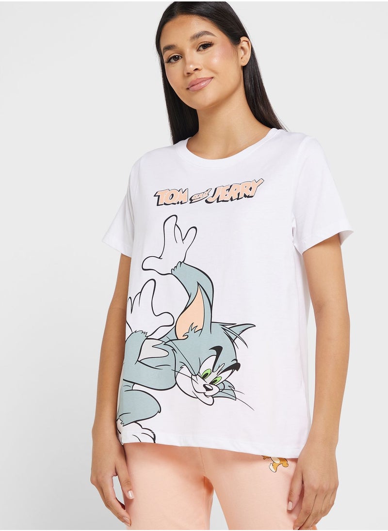 Tom & Jerry - Crew Neck Graphic T-Shirt & Pyjama Set - Image 1