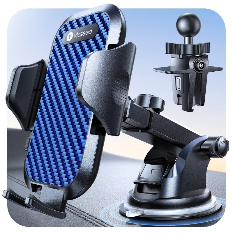 VICSEED Dark Blue Phone Holders for Your Car [Upgraded True Military-Grade Strongest Suction] Cell Phone Mount for Car Dashboard Windshield Vent Truck Boat Stand Adjustable for iPhone Android - Image 1