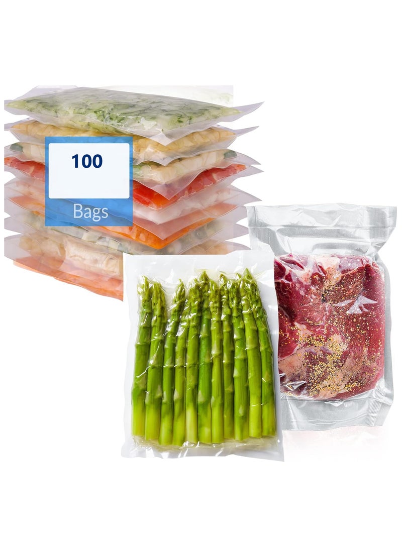 SYOSI Vacuum Sealer Bags, 100 Bags Pre-Cut Embossed Vacuum Bags, BPA Free Vacuum Seal Bags, Universal Design Pre-Cut Bag, for Sous Vide, Food Freezer Storage, Food Prep, Pint Size, Clear (8x12 in.) - Image 1