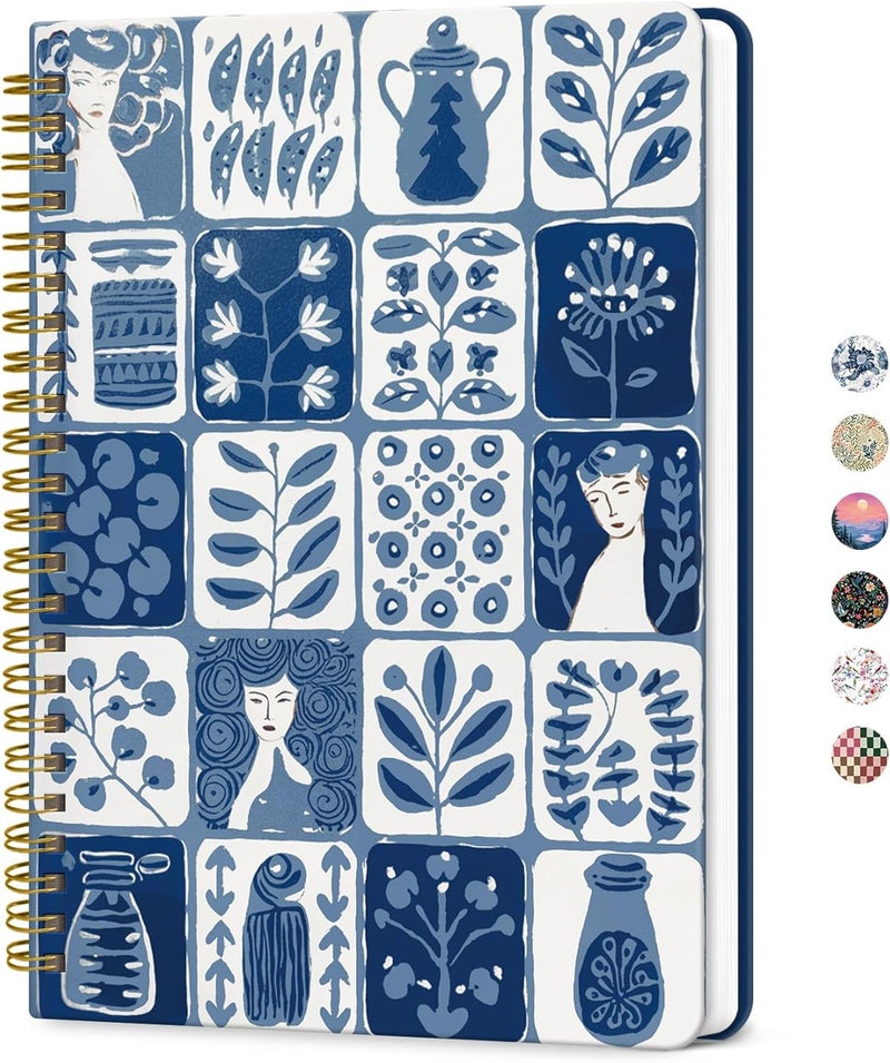 ZOTIA Lined Spiral Journal Notebook for Women, A5 College Ruled Journals for Writing, Hardcover Notebooks for Work, Note Taking and Office School Supplies, 140 Pages - Blue Art - Image 1