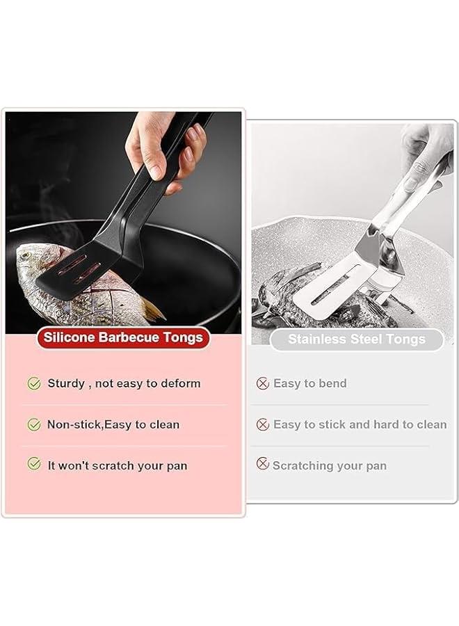 HOOKOR Silicone Kitchen Cooking Tongs, Premium Stainless Steel Silicone Barbecue Clamp, Multipurpose BBQ Clamp Spatula for Gripper Bread Clip, Fried Steak Clamp, Flipping Fish, Toast Salad Tongs  - Image 4