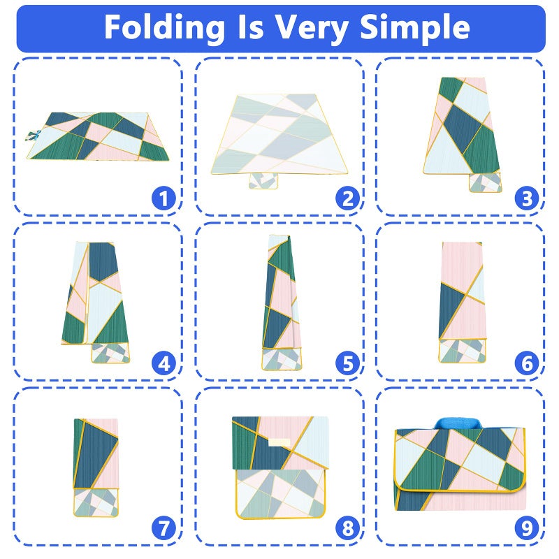 DanCoom Picnic Blanket, Foldable Waterproof Sand Mat, Extra Large Picnic Blanket Outdoor Picnic Mat Beach Blanket for Park Grass Camping Hiking Travel Family Concerts - Image 3