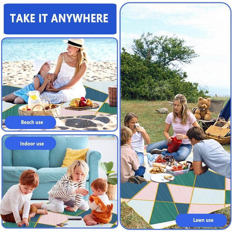 DanCoom Picnic Blanket, Foldable Waterproof Sand Mat, Extra Large Picnic Blanket Outdoor Picnic Mat Beach Blanket for Park Grass Camping Hiking Travel Family Concerts - Image 4