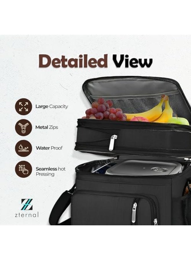 حقيبة غداء معزولة للرجال والنساء - أسود - Image 4