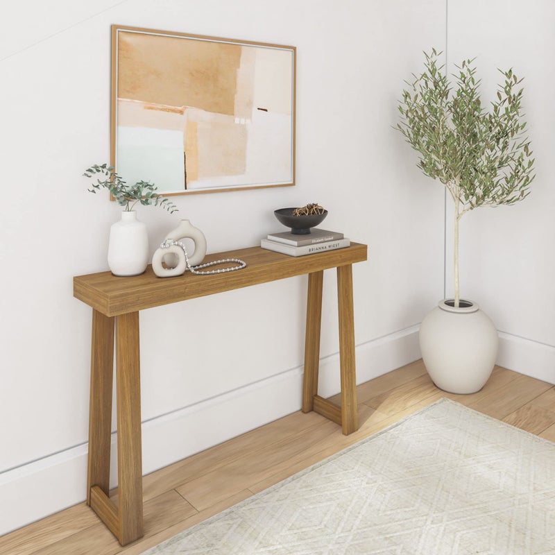 Plank+Beam Solid Wood Console Table, 46 Inch, Sofa Table, Narrow Entryway Table for Hallway, Behind The Couch, Living Room, Foyer, Easy Assembly, Pecan - Image 1
