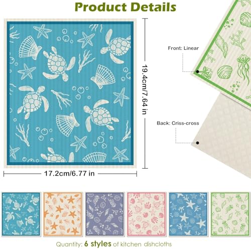 Revahope 6 Packs Swedish Paper Cloths for Kitchen, Reusable Paper Towels Washable Dish Rags, Highly Absorbent Kitchen Towels Quick Drying Swedish Sponge Cleaning Dish Cloths (Ocean Series) - Image 2