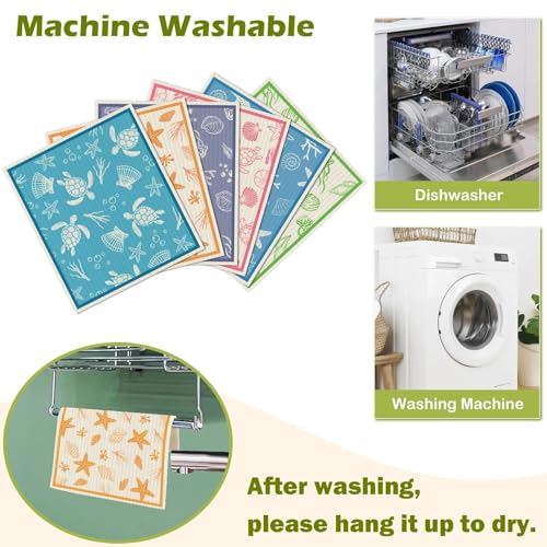 Revahope 6 Packs Swedish Paper Cloths for Kitchen, Reusable Paper Towels Washable Dish Rags, Highly Absorbent Kitchen Towels Quick Drying Swedish Sponge Cleaning Dish Cloths (Ocean Series) - Image 5