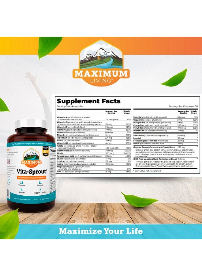 Maximum Living Vitasprout Wholefood Multivitamin & Phytonutrient Blend 120 Capsules - Image 3