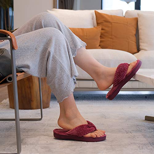 DL Women's Flip Flop Memory Foam Slippers with Cozy Terry Lining Soft Thong Slippers Slip on House Shoes with Indoor Outdoor Arch Support Rubber Sole, Purple, 7-8 - Image 2