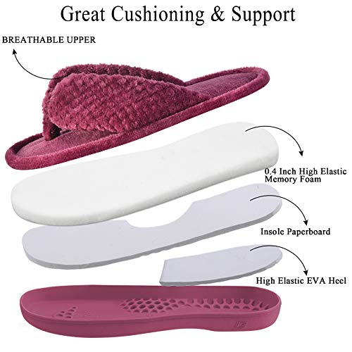DL Women's Flip Flop Memory Foam Slippers with Cozy Terry Lining Soft Thong Slippers Slip on House Shoes with Indoor Outdoor Arch Support Rubber Sole, Purple, 7-8 - Image 5