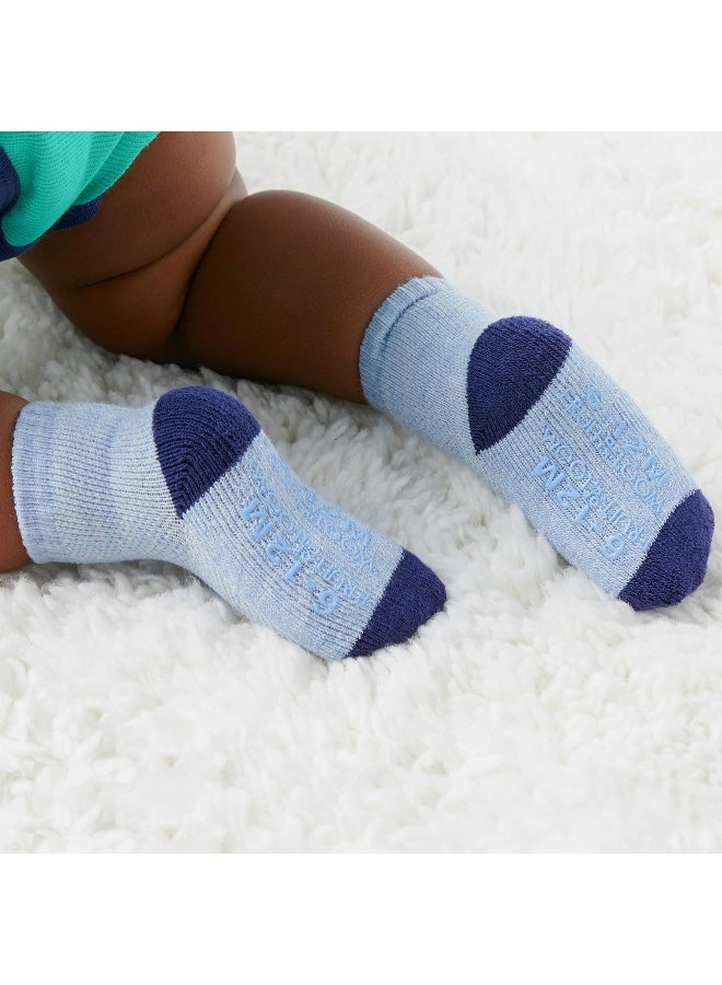 Fruit of the Loom Baby 6-Pack All Weather Crew-Length Socks, Mesh & Thermal Stretch - Unisex, Girls, Boys (6-12 Months, Blue) - Image 2