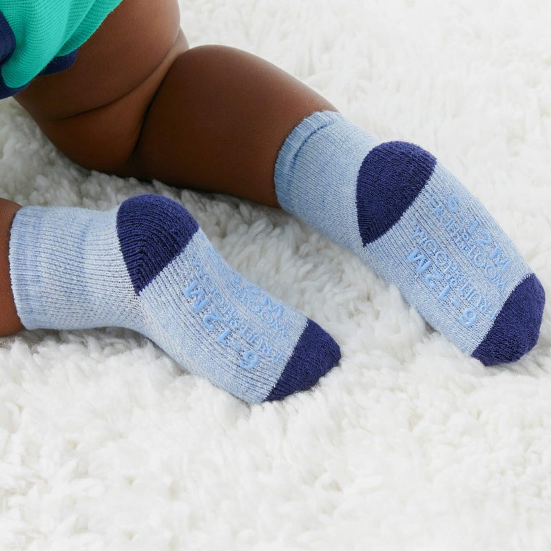 Fruit of the Loom Baby 6-Pack All Weather Crew-Length Socks, Mesh & Thermal Stretch - Unisex, Girls, Boys (6-12 Months, Blue) - Image 1