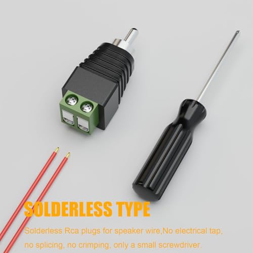 PANPEO RCA to Speaker Wire Adapter, Phono RCA Male Plug Solderless Converter Audio/Video Speaker Wire Connectors Solderless Adapter - 12 Pack(Package Includes Screwdriver) - Image 3