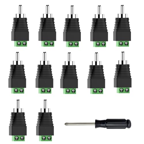 PANPEO RCA to Speaker Wire Adapter, Phono RCA Male Plug Solderless Converter Audio/Video Speaker Wire Connectors Solderless Adapter - 12 Pack(Package Includes Screwdriver) - Image 1