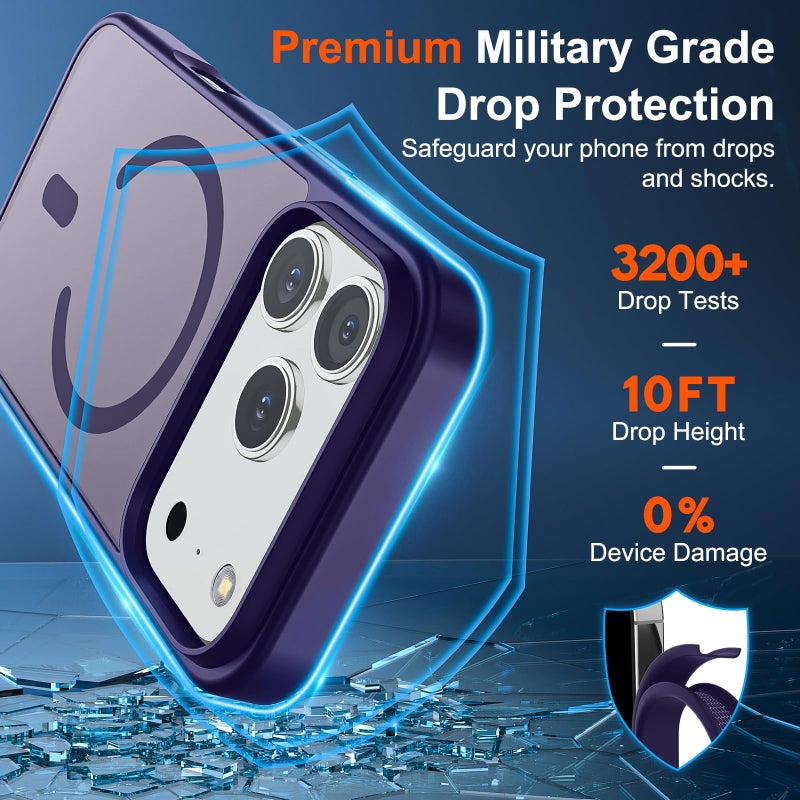 SUPFINE Magnetic for iPhone 17 Pro Case (Compatible with MagSafe)(Military Grade Drop Protection) Translucent Matte Shockproof with Anti-Fingerprint Phone Cover,Dark Purple - Image 3