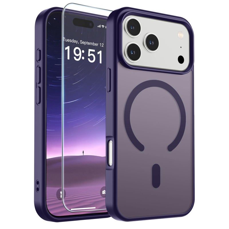 SUPFINE Magnetic for iPhone 17 Pro Case (Compatible with MagSafe)(Military Grade Drop Protection) Translucent Matte Shockproof with Anti-Fingerprint Phone Cover,Dark Purple - Image 1