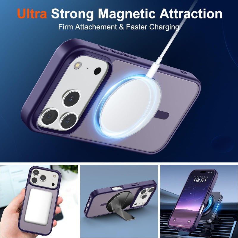 SUPFINE Magnetic for iPhone 17 Pro Case (Compatible with MagSafe)(Military Grade Drop Protection) Translucent Matte Shockproof with Anti-Fingerprint Phone Cover,Dark Purple - Image 5