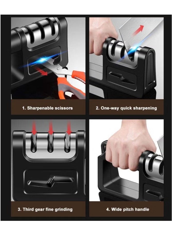 nookly 4-in-1 Knife and Scissors Sharpener, Handheld Blade Sharpening Tool, Professional High-End Knife Sharpener for Kitchen Use (Black) - Image 5