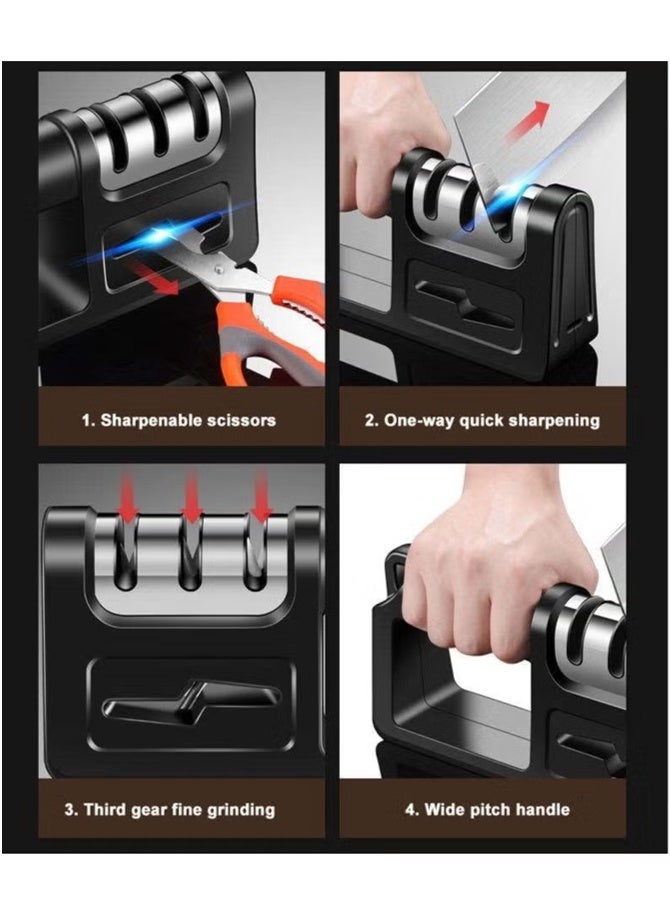 nookly 4-in-1 Knife and Scissors Sharpener, Handheld Blade Sharpening Tool, Professional High-End Knife Sharpener for Kitchen Use (Black) - Image 4
