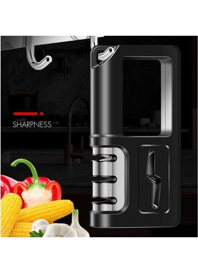 nookly 4-in-1 Knife and Scissors Sharpener, Handheld Blade Sharpening Tool, Professional High-End Knife Sharpener for Kitchen Use (Black) - Image 3