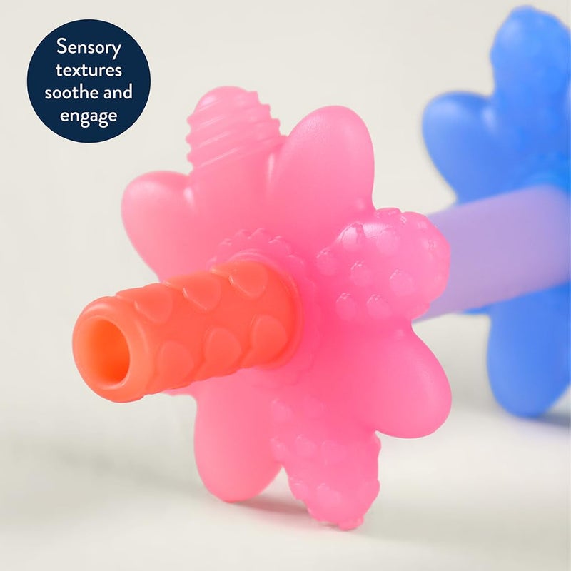 Itzy Ritzy Teensy Tube Teether; Textured Hollow Baby Teething Tube That Reaches Front Teeth & Back Molars, Made of Soft Silicone (Pink Rainbow) - Image 5