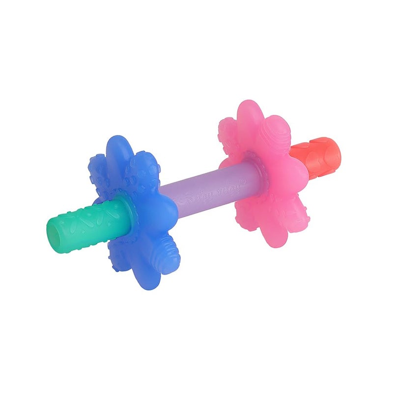 Itzy Ritzy Teensy Tube Teether; Textured Hollow Baby Teething Tube That Reaches Front Teeth & Back Molars, Made of Soft Silicone (Pink Rainbow) - Image 1