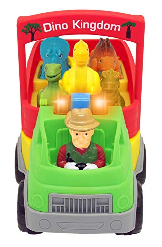 Kiddieland Dinosaur Safari Truck with Lights Sounds and 5 Roaring Dinos FreeWheeling Pretend Play Vehicle with Removable Driver Music AutoStop Action - Image 5