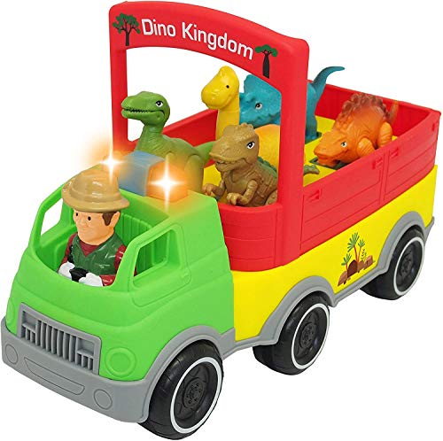 Kiddieland Dinosaur Safari Truck with Lights Sounds and 5 Roaring Dinos FreeWheeling Pretend Play Vehicle with Removable Driver Music AutoStop Action - Image 1