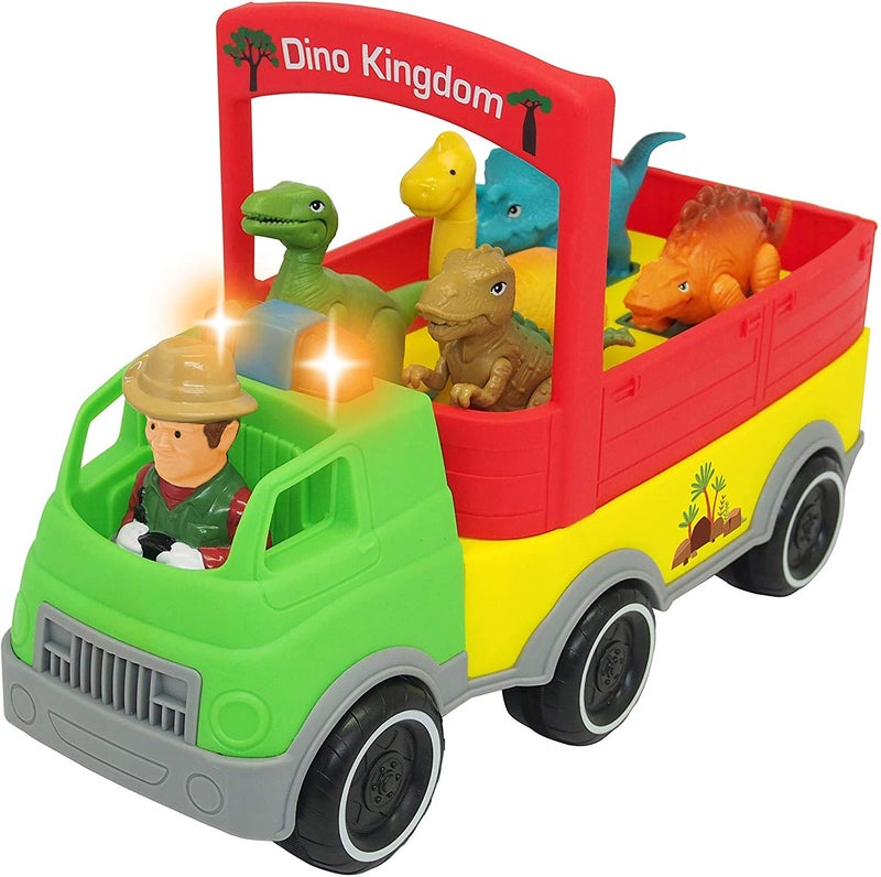 Kiddieland Dinosaur Safari Truck with Lights Sounds and 5 Roaring Dinos FreeWheeling Pretend Play Vehicle with Removable Driver Music AutoStop Action - Image 2