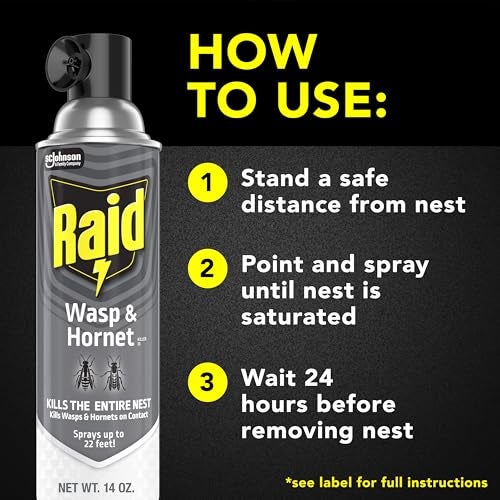 Raid Wasp and Hornet Killer Spray, Kills the entire nest, Kills Paper Wasps, Yellow Jackets, Mud Daubers and more, 14 oz (Pack of 12) - Image 4