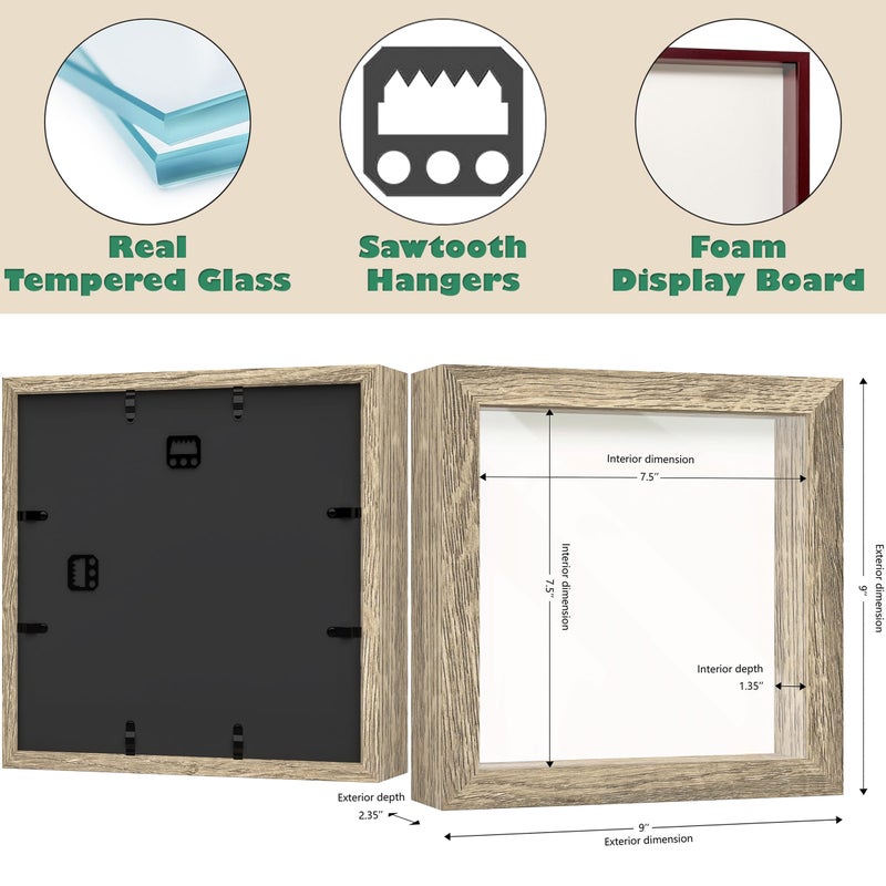 Frameworks 8x8 Driftwood Wooden Shadow Box Frome - Love Love Back Budged Glass و Consiss - Image 3