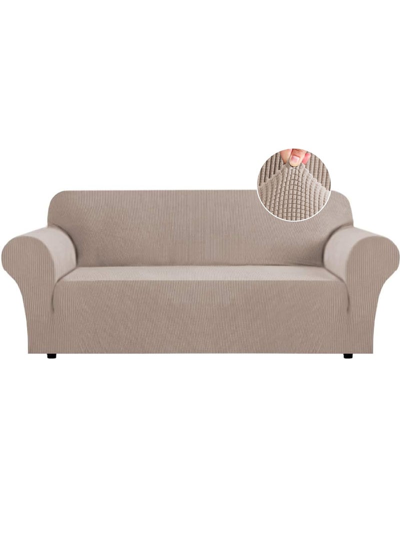 Flamingo P Flamingo P High Stretch Sofa Slipcover Non Slip Couch Cover for 3 Cushion Couch Washable Pet Furniture Protector Covers with Elastic Bottom Thick Jacquard Fabric Large Sand 