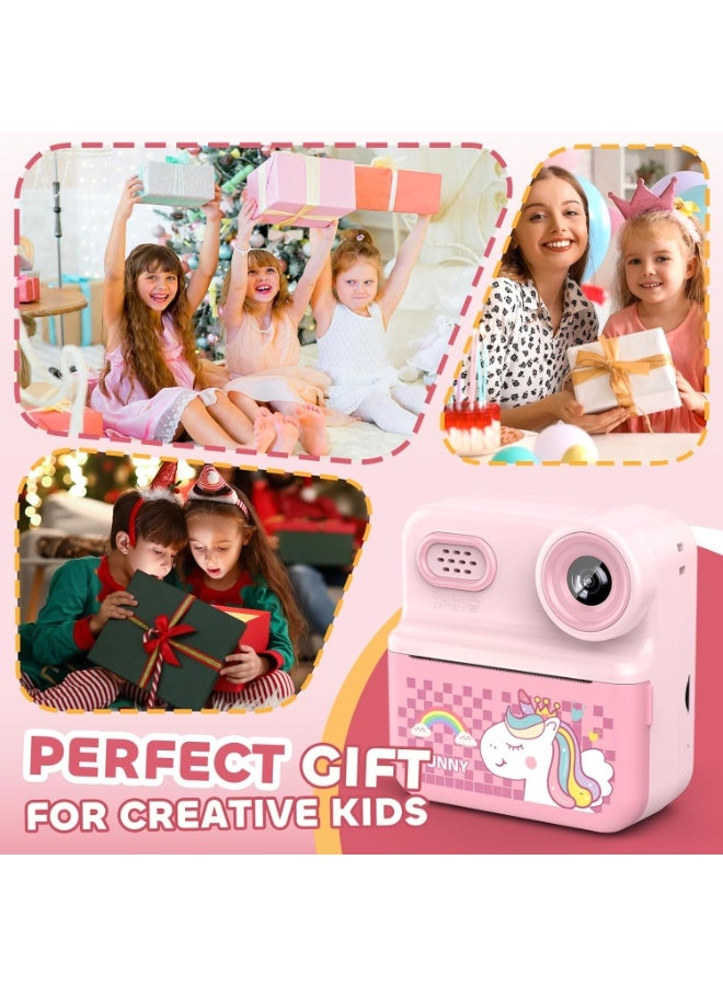 Generic Portable Cute Little unicorn Shape Instant Print Camera, 1080P HD Dual-Lens Camera Instant Print, Comes with 3 Rolls of Printing Paper, Memory Card, 6 Colored Pens, Rechargeable Battery, Ideal Gift for Boys And Girls - Image 3