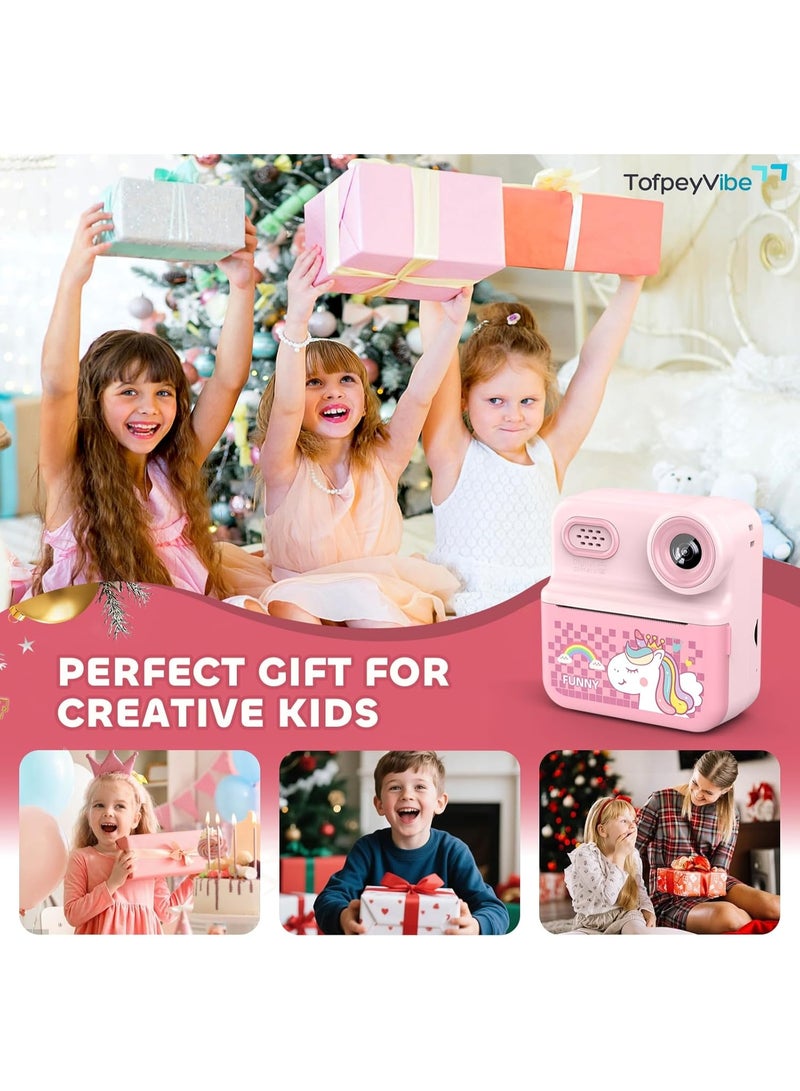Generic Portable Cute Little unicorn Shape Instant Print Camera, 1080P HD Dual-Lens Camera Instant Print, Comes with 3 Rolls of Printing Paper, Memory Card, 6 Colored Pens, Rechargeable Battery, Ideal Gift for Boys And Girls - Image 2
