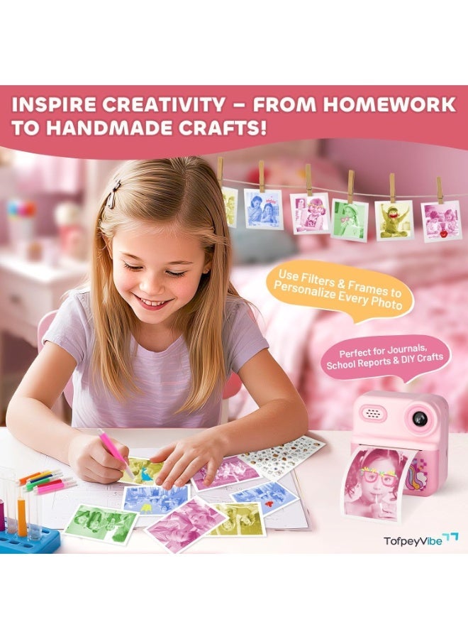 Generic Portable Cute Little unicorn Shape Instant Print Camera, 1080P HD Dual-Lens Camera Instant Print, Comes with 3 Rolls of Printing Paper, 6 Colored Pens, Rechargeable Battery, Ideal Gift for Boys And Girls - Image 4