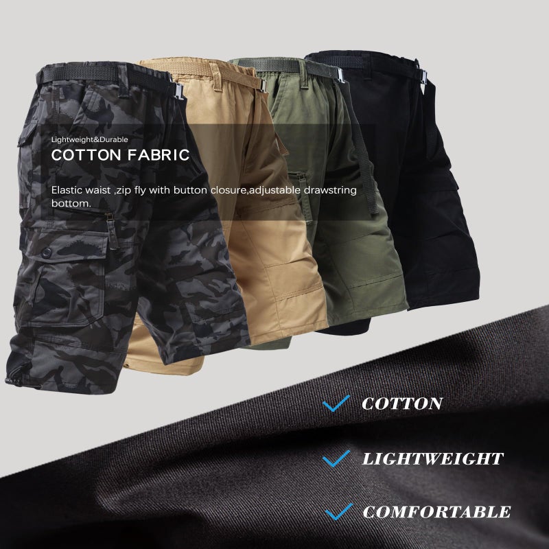 Mylldey Men's Cargo Shorts 3/4 Relaxed Fit Mens Running Shorts 7 Pockets Elastic Waist Cotton Hiking Shorts (DarkGreen, S) - Image 5